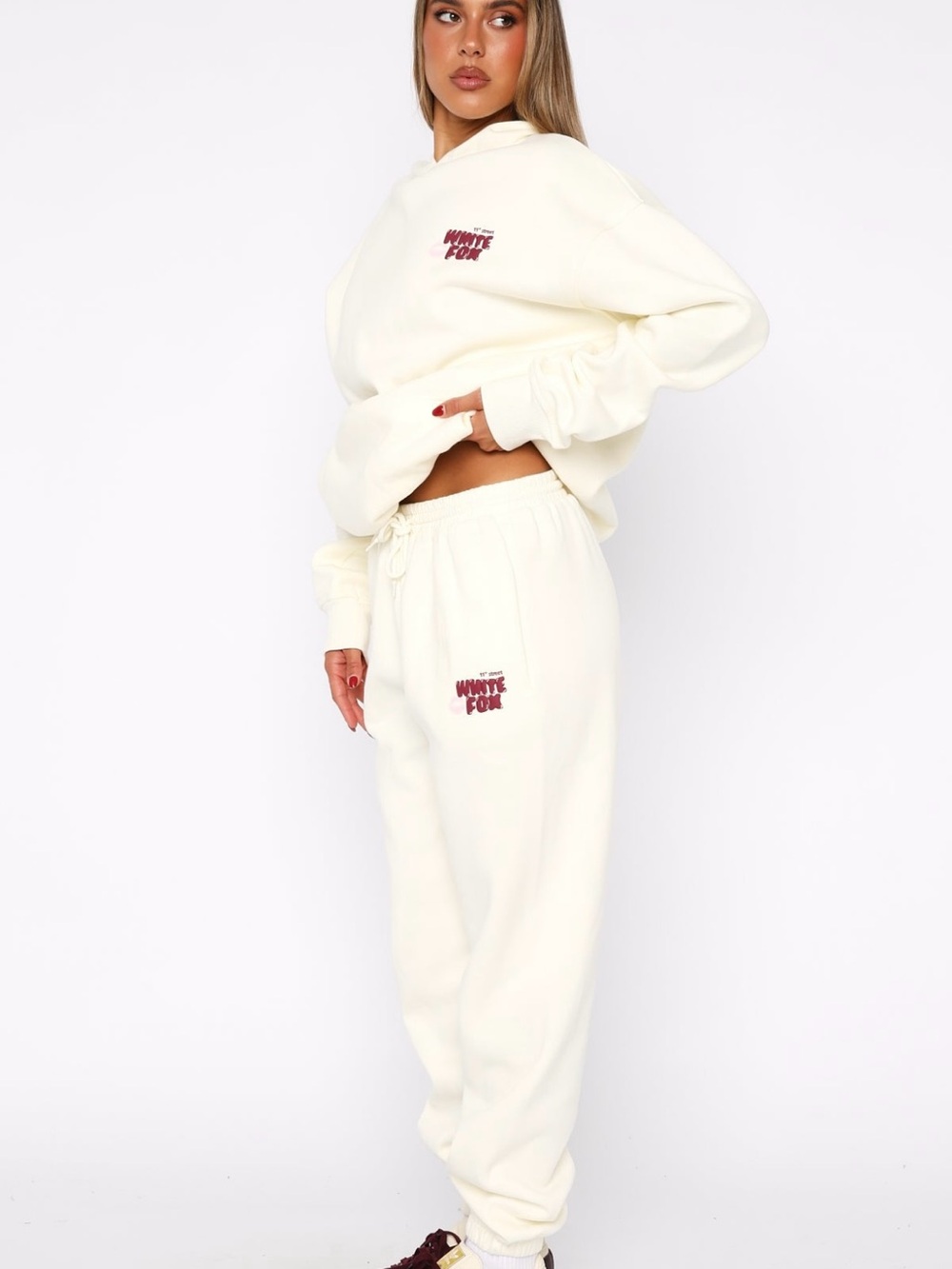 White Fox 11th Street Sweatpants XS Cream Logo Joggers